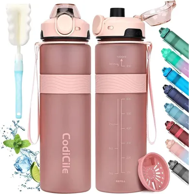 Zdjęcie produktu dla Sportowa butelka do picia o pojemności 1 litra, niezawierająca BPA, szczelna, różowa, na fitness, do szkoły, biura, podróży
