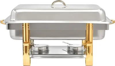 Image de 9L Chafing Dish, Récipient de maintien au chaud en acier inoxydable manger Réchauffeur d'aliments Récipient de chaleur Buffet Set pour Catering, Buffet et Party Gold avec récipient GN 1/1 et couvercle NOUVEAU