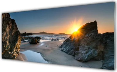 Produktbild von Acrylglasbilder 125x50 Wandbild Druck Felsen Strand Sonne Landschaft