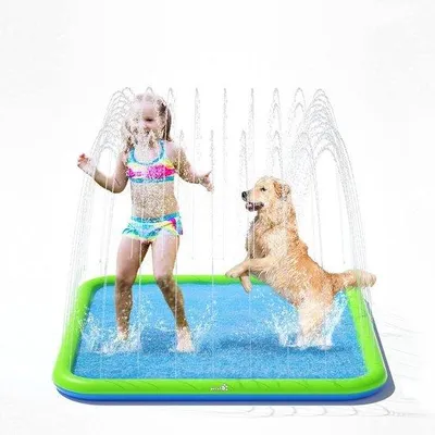 Produktbild von Sprinklermatte für Hunde und Kinder – Verstärkte Spritzmatte für den Hund für Sommerspaß – Aufblasbares Schwimmbecken für draußen – 170 cm