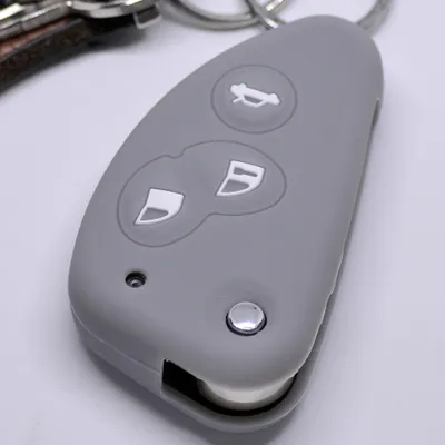 Immagine prodotto di Chiave auto Copertura protettiva in silicone grigio compatibile con Alfa Romeo 156 147 GT 97-10 Chiave a 3 pulsanti pieghevole