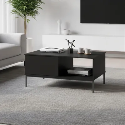 Produktbild von Couchtisch Dallas 100x60cm, Kaffeetisch mit Metallfuße, Rechteckiger Kaffeetisch (Farbe: Schwarz)