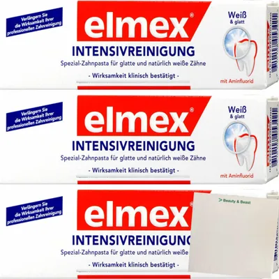 Produktbild von Elmex Zahnpasta Intensivreinigung Weiß und Glatt 3er Pack (3x50ml Packung) + usy Block