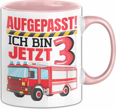 Produktbild von 3. Geburtstag Geschenk Tasse Becher Jungs Feuerwehr Aufgepasst Ich Bin Jetzt 3 (Rosa)