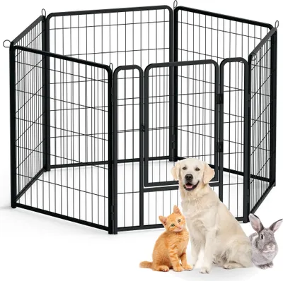 Produktbild von JOIEYOU 6-TLG Hundelaufställe mit Türen & Erdanker Modular Hundezaun 80cm Höhe Welpenlaufstall Metall Welpengitter Garten Tierlaufstall Freilaufgehege für Hunde Katzen Kaninchen Kinder