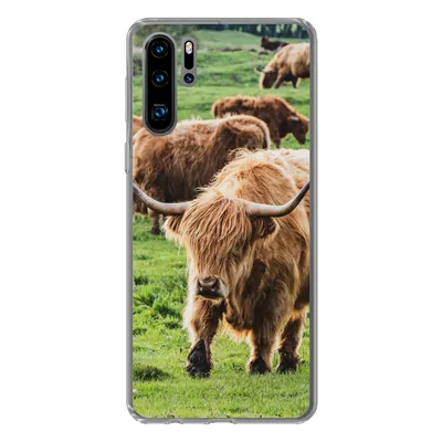 Produktbild von MuchoWow® Handyhülle Schutzhülle Hülle für Huawei P30 Pro Schottische Highlander - Tiere - Gras Silikon Softcase Handy Hülle - Schutzdeckel