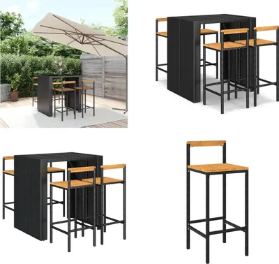 Produktbild von vidaXL 5 tlg. Gartenbar Set Schwarz Poly Rattan & Massivholz Akazie - Gartenbar Set - Gartenbar Sets - Garten Bar Set - Gartenbar