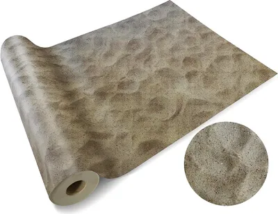 A roll of flooring with a sand texture pattern.