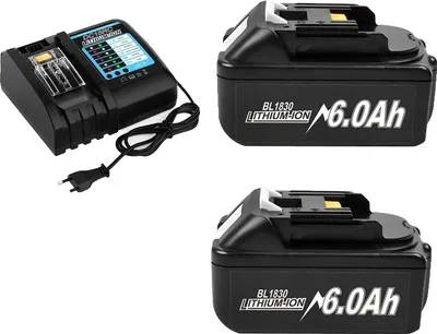 Produktbild von Ersatzbatterie für Elektrowerkzeuge, hohe Kapazität 6000mAh, intelligente Schutzfunktionen, 2 6.0Ah 4A Ladegerät