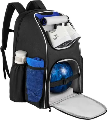 Productafbeelding van Bowling Rugzak - Ballen Tas - Sport Benodigdheden - Ruim Compartiment - 48 cm Lengte - Zwart Blauw