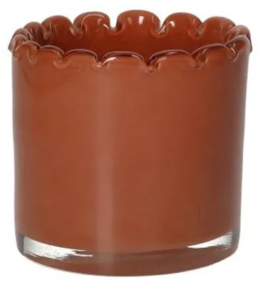 Produktbild von Pomax Waves Windlicht aus Glas, Dunkelbernstein, Ø 10 x H 9,5 cm
