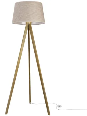 Produktbild von Stehlampe Dreifuß Eiche mit Kegelschirm Leinen Beige L05 44 cm E27 – Moderne Standleuchte