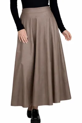 Produktbild von 404_Mississhop Damen A-Linien langer Rock mit Gürtel – Kunstleder Taupe