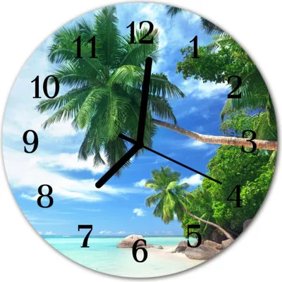 Produktbild von Glasuhr Wanduhr Küchenuhr Echt-Glas 30fi cm Palmen grün