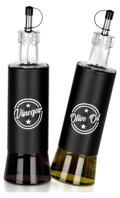 Image de Bouteilles d'huile et de vinaigre, verre noir, 300 ml, 2 pièces.