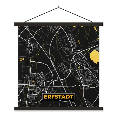 Produktbild von MuchoWow® Textilposter Schwarz und Gold - Stadtplan - Erfstadt - Deutschland - Karte 40x40 cm mit schwarzem Rahmen - Fotos