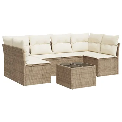 Produktbild von 7-tlg. Garten-Sofagarnitur mit Kissen Beige Poly Rattan