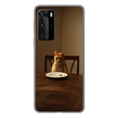 Produktbild von MuchoWow® Handyhülle Schutzhülle Hülle für Huawei P40 Pro Katze - Esstisch - Teller Silikon Softcase Handy Hülle - Schutz