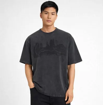 Produktbild von Herren-T-Shirt Karl Kani Signature Skyline, gewaschen, kastenförmig, schwarz - Größe L