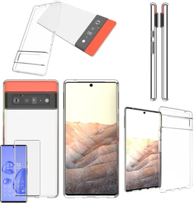 Produktbild von Für Google Pixel 6 Pro Silikoncase TPU Transparent + 4D Curved H9 Glas Handy Tasche Hülle Schutz Cover