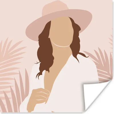 Produktbild von MuchoWow® Poster Frau - Hut - Laub 100x100 cm - Babyzimmer
