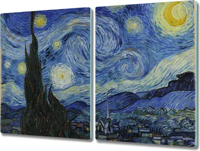 Produktbild von Coloray Hackbrett Kochplattenabdeckung Herdabdeckplatte 2x40x52 cm Schneidebrett Küchenbrett - Van Gogh Sternennacht