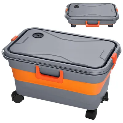 Produktbild von Faltbarer Eimer, 2,2 l, faltbar, mit Rädern, Griff und Ablaufstopfen, tragbar für Autowäsche, Camping, Wohnmobil, Haustierbad, langlebiges PP