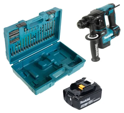 Zdjęcie produktu dla Makita DHR 171 T1X3 akumulatorowa wiertarko-wkrętarka udarowa 18 V 1,2 J SDS-Plus Brushless + 1x akumulator 5,0 Ah + 65-częściowy zestaw akcesoriów + walizka - bez ładowarki