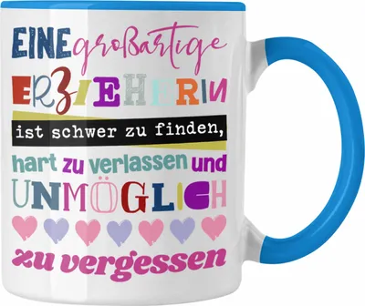 Produktbild von Trendation - Großartige Erzieherin Tasse Geschenk Abschied Kindergärtnerin Geschenkidee Spruch (Blau)