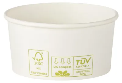 Produktbild von 200x Eisbecher Pappbecher 100% ohne Kunststoff 160ml Ø85 Höhe 43mm weiß