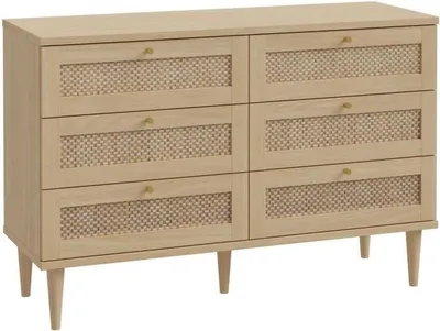 Image de Commode 6 tiroirs,Reproduction Chêne, Cannage, 120,1 x 41,4 x 80 cm, CALASETTA