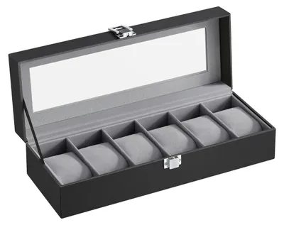 Produktbild von Uhrenbox für 6 Uhren aus schwarzem Kunstleder
