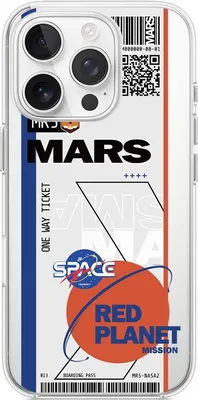 Produktbild von Flexible Hülle für das iPhone 16 Pro, TPU Silikon transparent, mit Weltraummotiv, Ticket zum Mars
