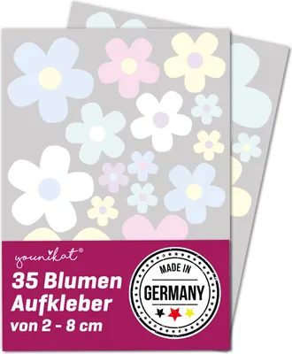 Produktbild von Blumen-Aufkleber-Set Blümchen Pastell-Töne I Flower-Power Sticker für Fahrrad Laptop Handy Küche Bad Fahrzeug-Aufkleber I wetterfest I kfz287