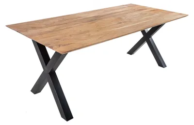 Produktbild von Esstisch 200x100 cm Akazie massiv eichenfarben schweizer Kante X-Gestell schwarz DEAN