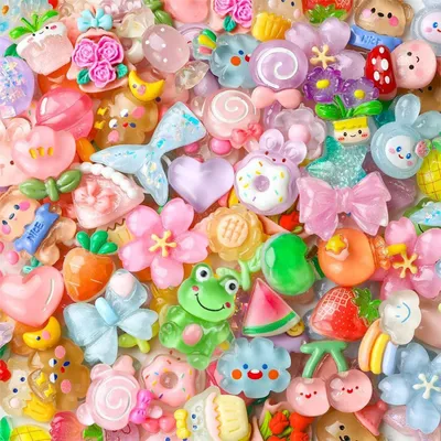 60 süße Schleim-Anhänger aus Harz, Kawaii, bunt, flache Rückseite