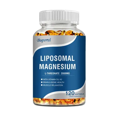 Immagine prodotto di Magnesio L-treonato liposomiale 2000 mg (120 softgel) con vitamina D3, K2, integratore alimentare, sistema immunitario, cervello e ossa