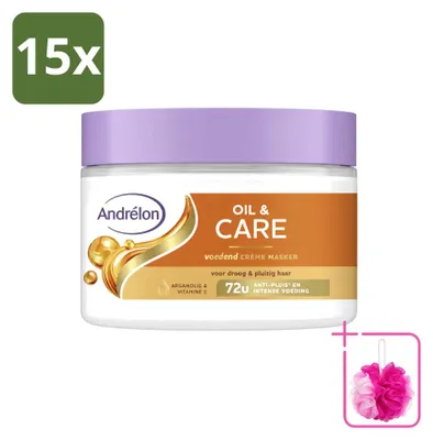 Zdjęcie produktu dla 15 x Maska do włosów Andrélon z olejkami i pielęgnacją - dla suchych i kręconych włosów - 300 ml - zestaw ekonomiczny - 15 sztuk