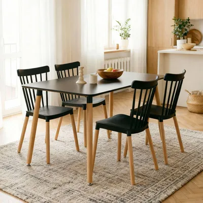 Produktbild von SHANNON/RAVI Essgruppe mit Tisch und 4 Stühlen, Schwarz - Esstisch klein 120 x 70 cm, Tisch mit 4 Stühlen Set, Esszimmermöbel für moderne und skandinavische Einrichtung [max. Belastbarkeit 120 kg]