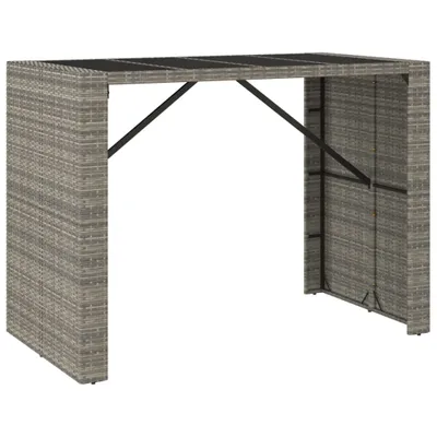 Image de Table de bar avec plateau en verre Gris 145x80x110 cm Poly rotin