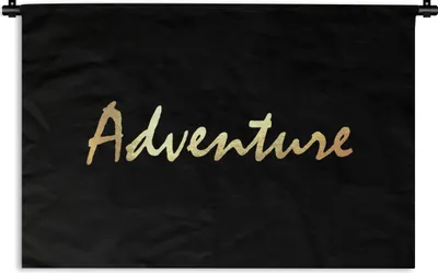 Produktbild von MuchoWow® Wandteppich Wandbehang Zitat - Abenteuer - Gold 90x60 cm Tapisserie Dekoration Wandtuch - Wandskulpturen - Bildteppich