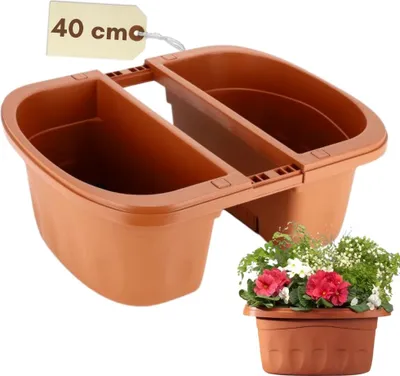 Produktbild von Blumenkasten Balkon Beidseitiger Balkonkasten mit Halterung Blumenkasten mit Wasserspeicher Pflanzkasten für Geländer Geländerkasten ohne Bohren Terracotta 40 cm