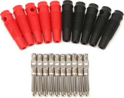 Produktbild von 10x Bananenstecker gefedert 5x rot 5x schwarz schraubbar lötfrei
