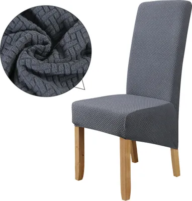 Produktbild von 6er-Set Jacquard Stretch Stuhllehnenbezüge mit langer Rückenlehne Einfarbige abnehmbare waschbare Esszimmerstuhl-Schutzhüllen (Grau Blau)