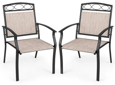 Image de COSTWAY, lot de 2 chaises de jardin, chaises de terrasse pouvant supporter jusqu'à 150 kg, chaises de balcon avec une assise large et un tissu à séchage rapide, pour intérieur et extérieur