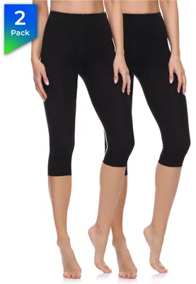 Image de Merry Style Femmes 3/4 Leggings Pantalon de fitness en coton 2 Pack MS10-199 (Noir/Noir, L)