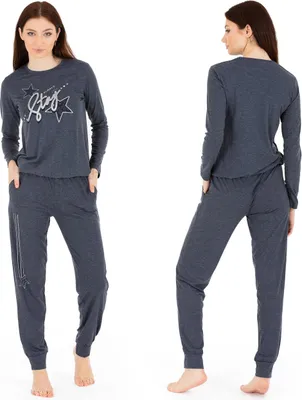 Produktbild von Schlafanzug Pyjama langarm- Stern - Grau -  L