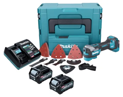 Image de Makita TM 001 GD203 Outil multifonctions sans fil 40 V max Starlock Max Brushless + 2x batterie 2,5 Ah + 37 pcs. kit accessoires + chargeur + Makpac