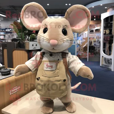 Produktbild von Hellbraune REDBROKOLY Maus Maskottchen Kostüm figur bekleidet mit einem Henley-T-Shirt und Haarnadeln