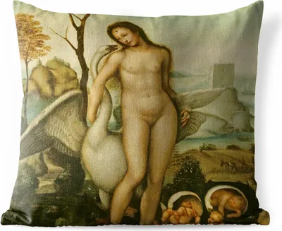 Produktbild von MuchoWow® Outdoor Kissen - Leda und der Schwan - Leonardo da Vinci - 50x50 cm - Wetterfest - Lounge Kissen - Komfortabel - Kissen mit Bild